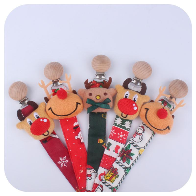 Lovely Elk Ribbon Pacifier Chain Christmas Themed Pacifier Rope Soother Holder Pacifier Clips Chains 29cm Bite Bag Toy