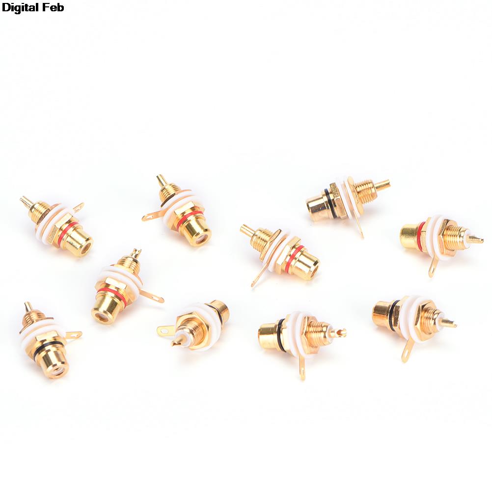 10pcs/lot Panel Mount Gold Plated RCA Female Plug Jack Audio Socket Amplifier Chassis Phono Connector With Nut Solder Cup