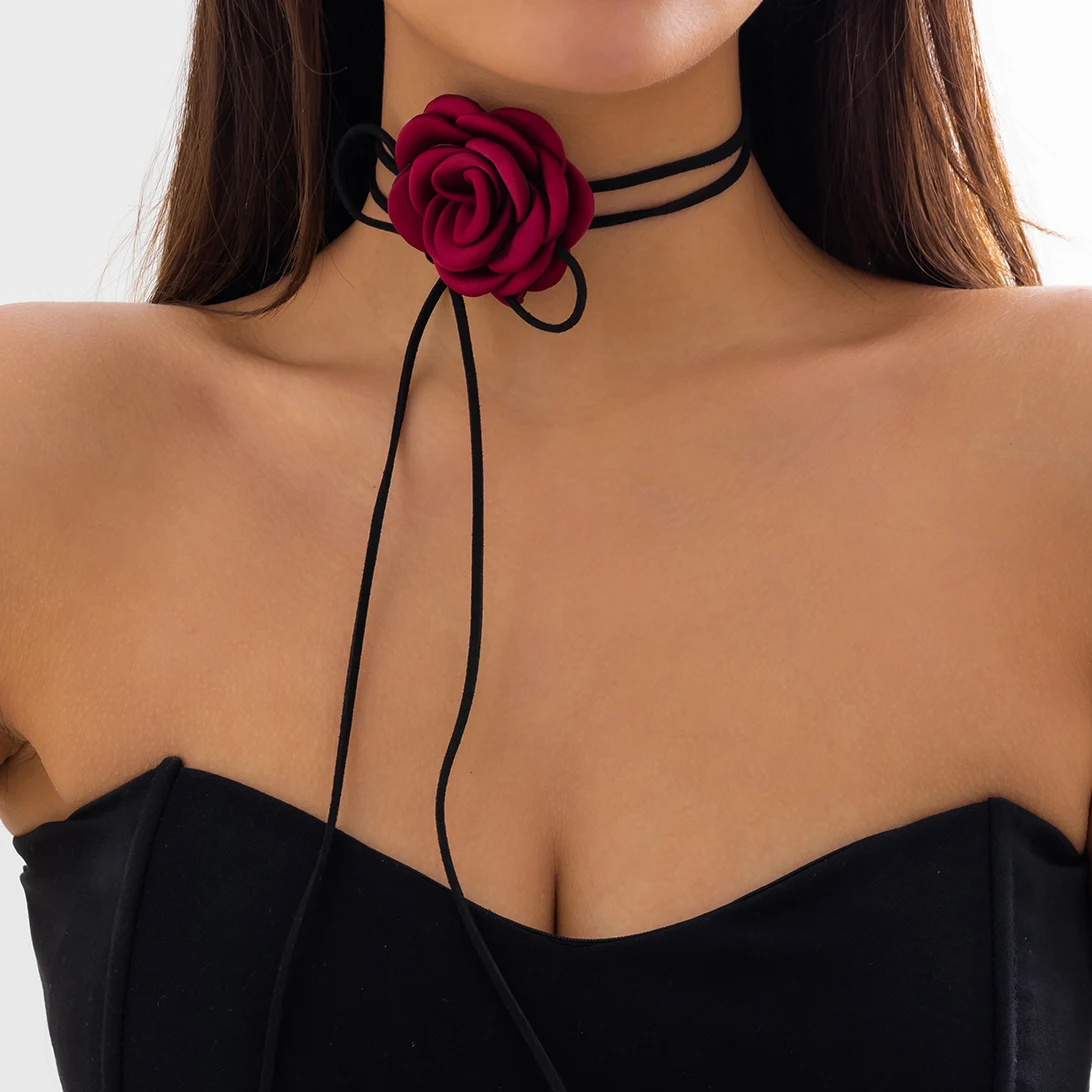 Gothic Elegant Big Rose Flower Clavicle Chain Necklace Women Wed Bridal Sexy Adjustable Choker