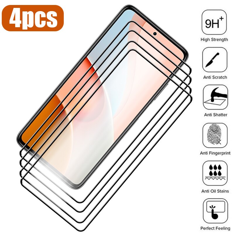 4PCS Full Cover Protective Glass For Redmi Note 10 11 12 9 8 Pro Plus 11S 10S 9S Screen Protector for Redmi 10 10C 9C 9A K60 A1