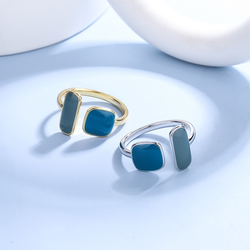 925 Silver Color Unique Blue Stone Ring For Women Fine Jewelry Finger Adjustable Open Vintage Party Birthday Gift