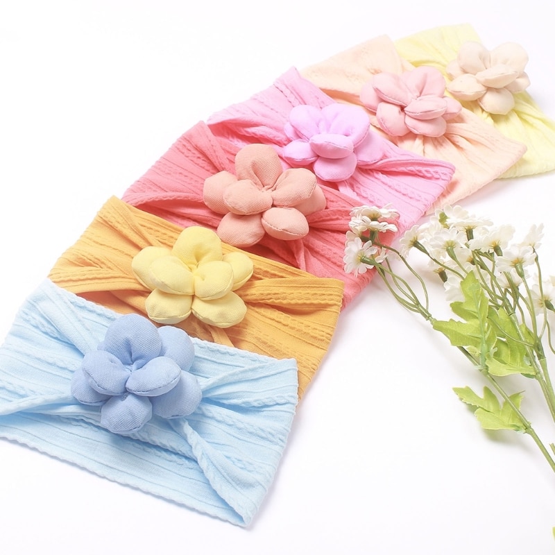 Flower Headband for Newborns Jacquard Nylon Headdress Baby Solid Color Hairband Elastic Headpieces Infant Photo Props P31B