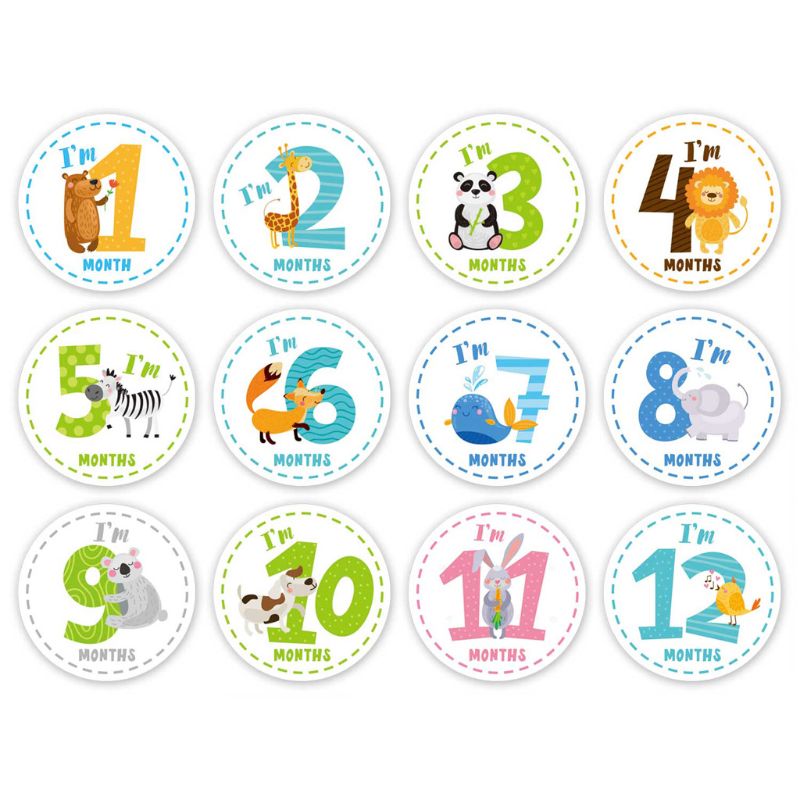 Cartoon Zoo Animals Baby Milestone Stickers Unisex Newborn Milestone Stickers