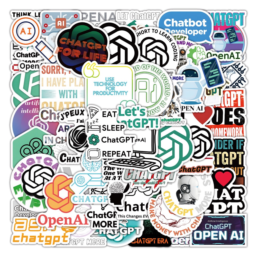 10/50Pcs New ChatGPT Stickers Graffiti for Laptop Motorcycle Bike Car Guitar Skateboard Luggage Decal Kids Scrapbook Toys