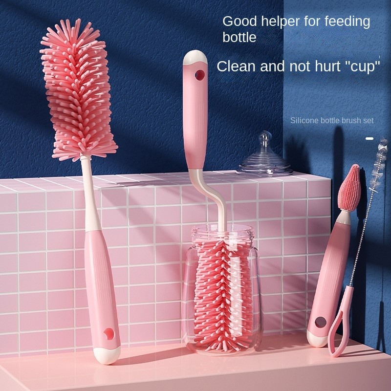 Silicone Bottle Brush 360 Degree Rotation Baby Pacifier Cup Nipple Cleaning Brushes Set Handheld Soft Head Food Grade Watering