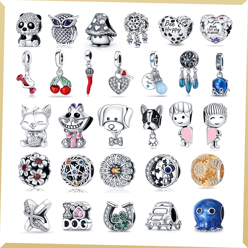 2023 New 925 Sterling Silver Owl Panda Blue Zircon Bead chrams Pendant suitable fit Pandora women's wedding party diy jewel