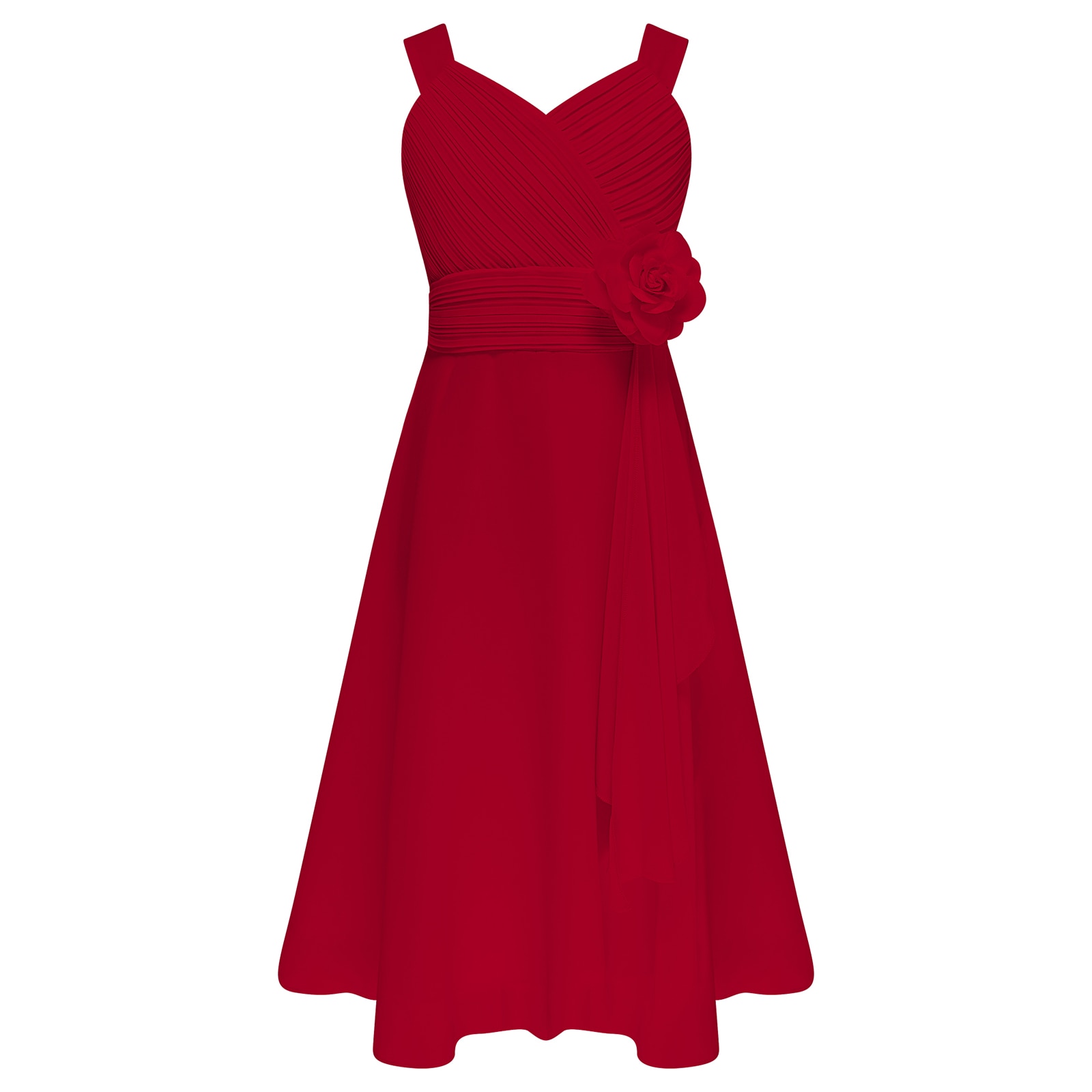 Kids Girls Summer Chiffon Dress Elegant Flower Dress Sleeveless Ruched Bodice Ruffle Dress for Wedding Bridesmaid Birthday Party