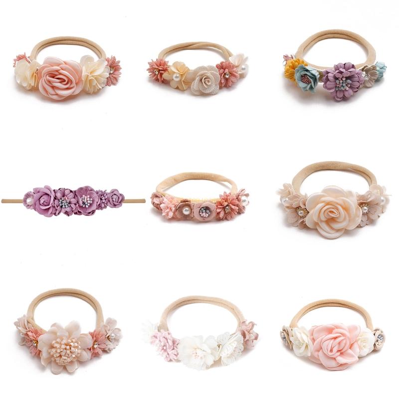 Artificial Flower Baby Headband Hundred Day Newborn Infant Toddler for Baby Shower Little Girls Photograph Props Drop Shipping