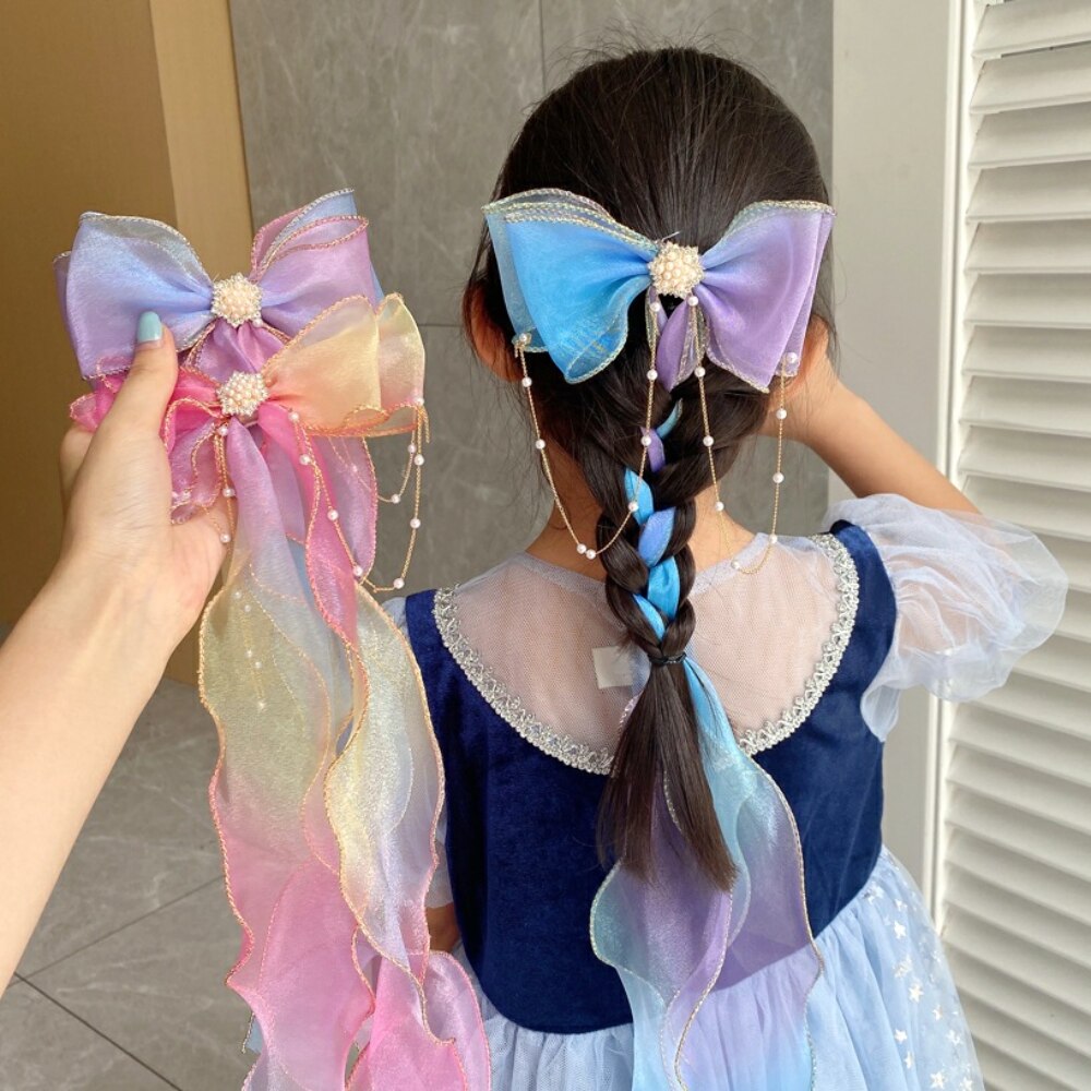 Chiffon Bow Ribbon Girls Hairpins Cute Colorful Bows Flowers Children Hair Clips Fashion Hair Accessories Kids Headwear