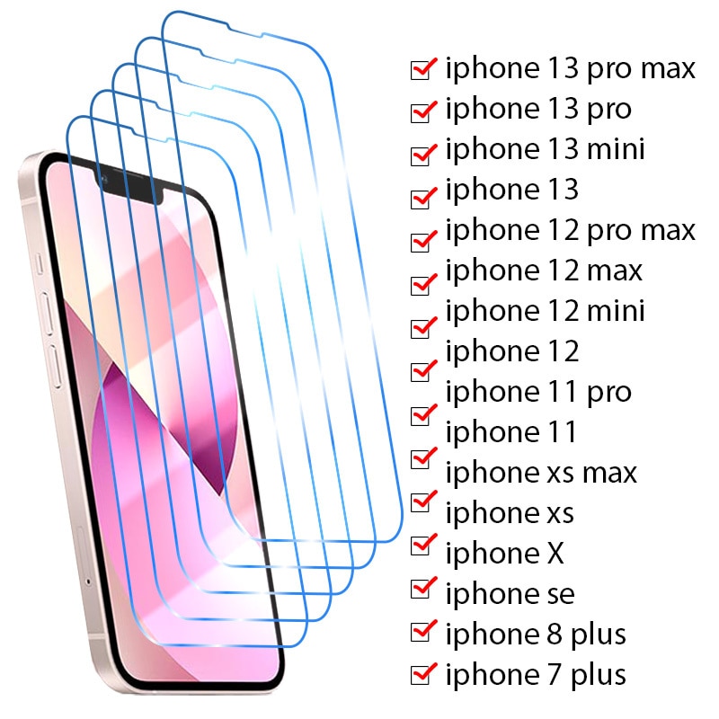 5Pcs Tempered Glass for iPhone 14 13 12 11 Pro Max Mini Screen Protector for iPhone 14 Plus XS XR X 8 7 6S 5 5S SE HD Film Glass