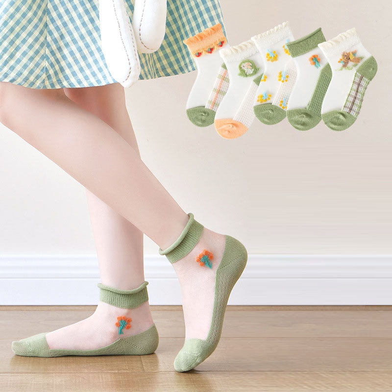 5 Pair/Lot Kids Cotton Socks Cute Fashion Soft Mesh For Spring Summer 1-12 Year Teen Student Boy Girl Baby Children Casual Socks