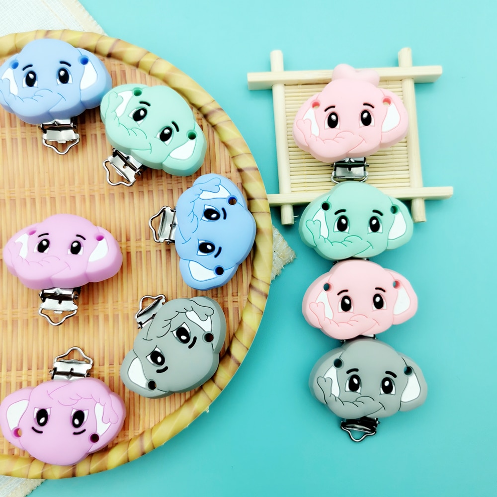 Elephant Silicone Clips 45*55mm 5pc/lot Baby Teething Pacifier Chains Necklace Accessories Safe Food Grade Chewing Kawaii Gifts