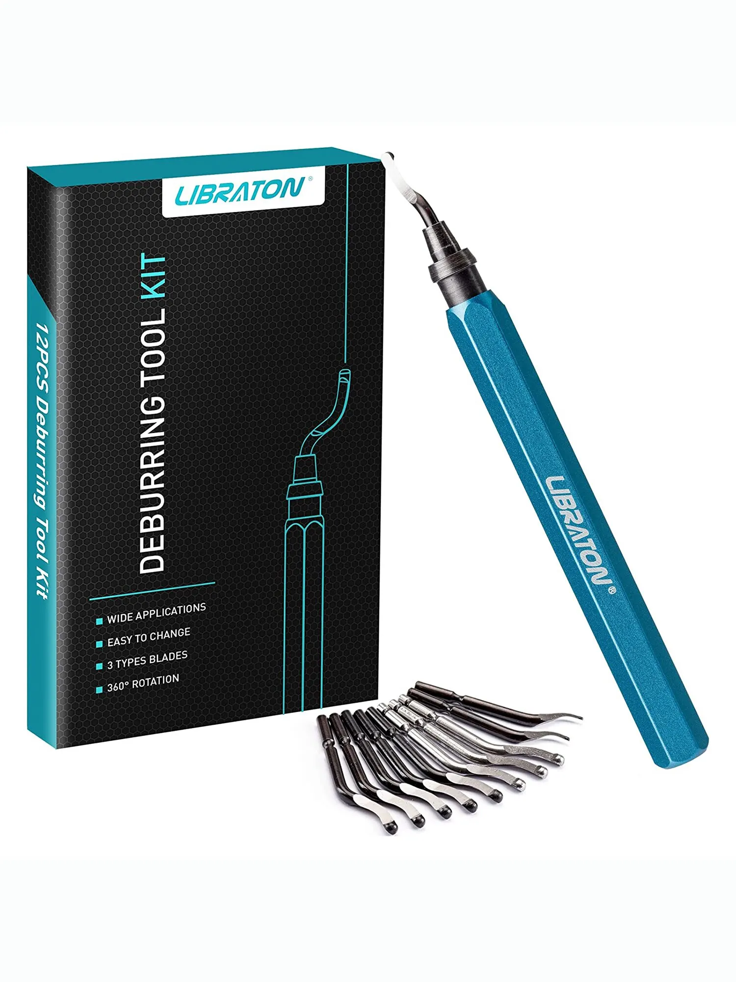 Deburring Tool with 11 HSS Steel Blades 360 Degree Rotary Head Deburring Tool for Metal Resin