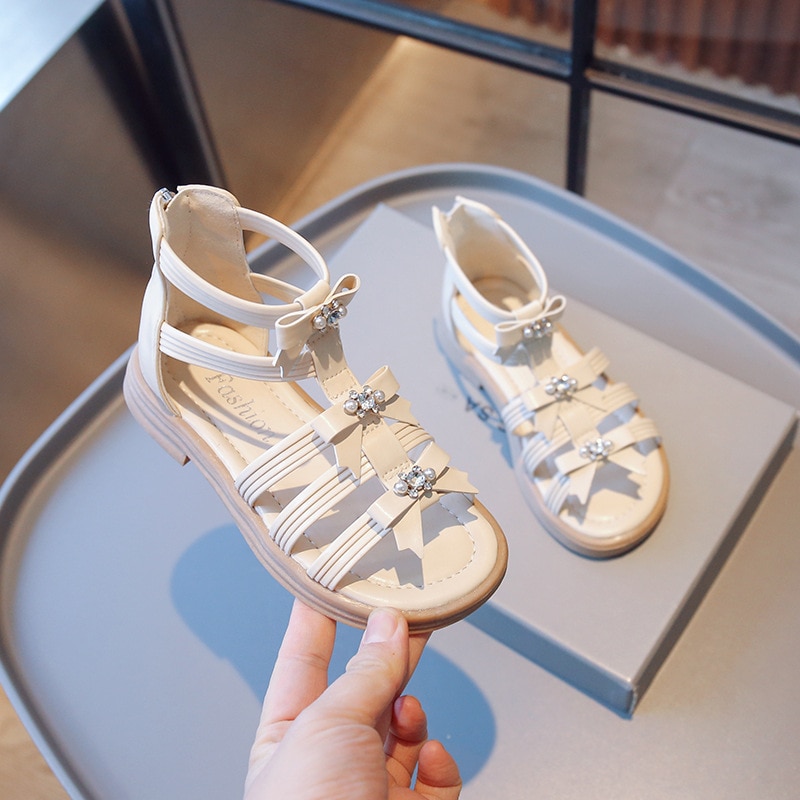 Girls Sandals Fashion Summer New Sweet Princess Sandals Solid Open Toe Casual Roman Shoes Children's Beach Sandals H710