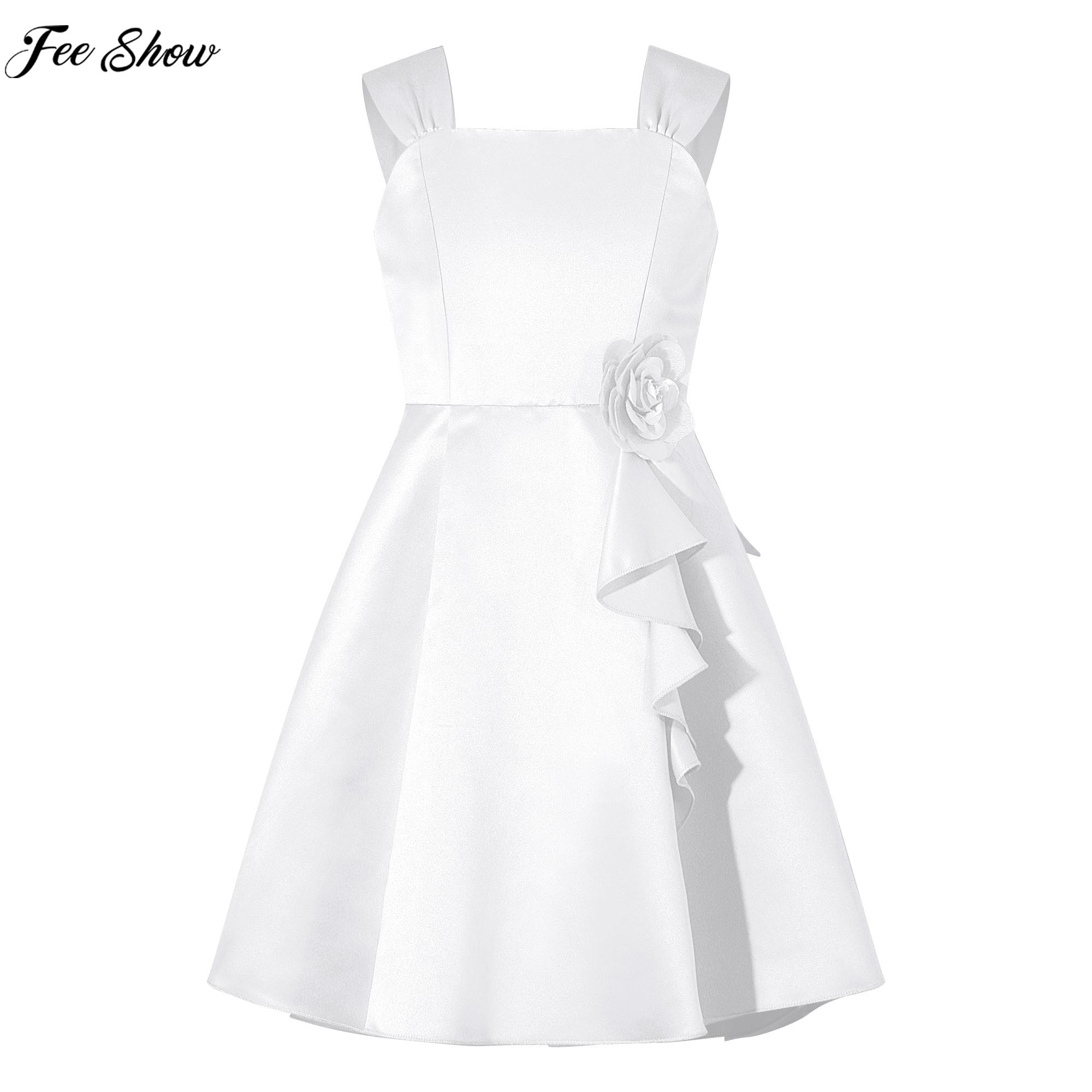 Child Girls Wedding Birthday Party Dress Summer Sleeveless Elegant Applique Satin A-Line Princess Dresses Evening Prom Gown