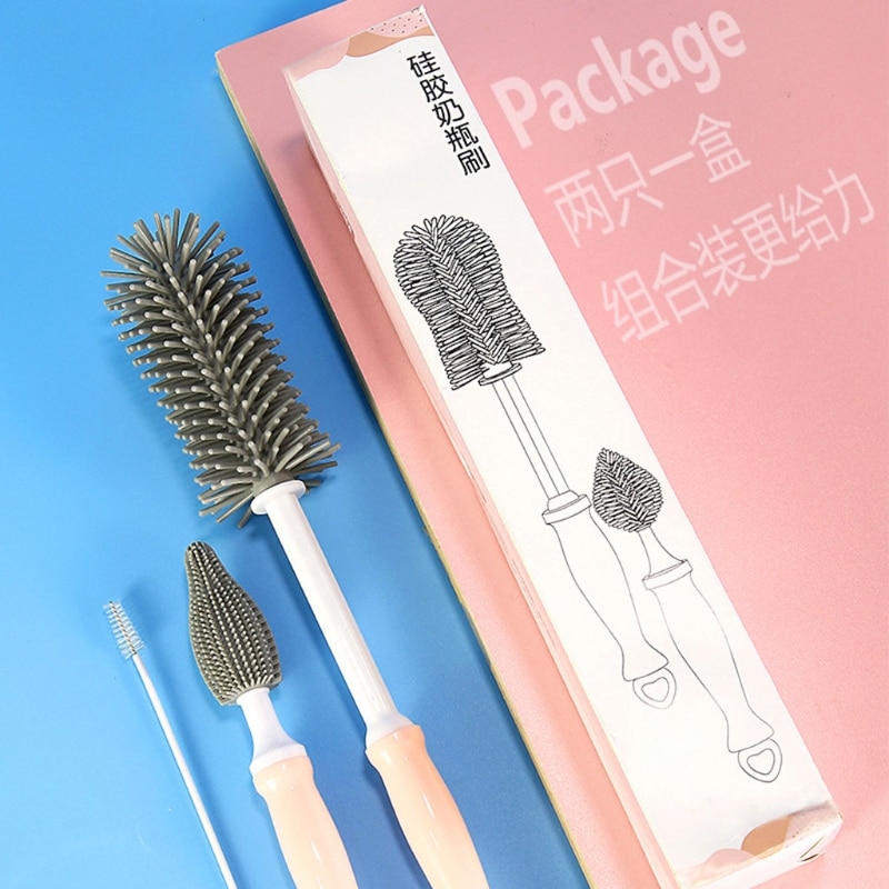Silicone Bottle Brush 360 Degree Rotation Baby Straw Cup Nipple Cleaning Brush