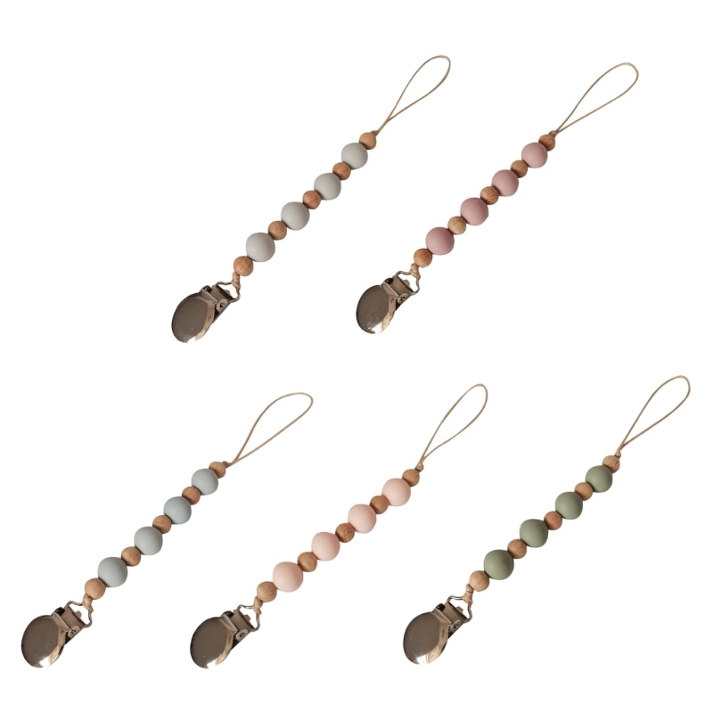 Baby Pacifier Clip Anti-drop Silicone Bead Chain Heart Shape Clip Crib Hanging Pendant Infant Nipple Clip Soother Chain