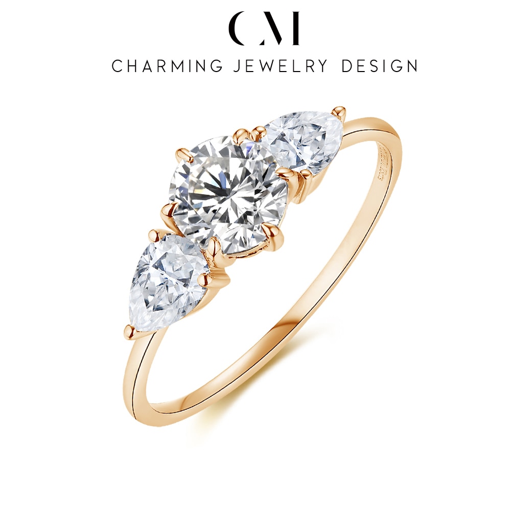 CHARMING 1CT Moissanite 10K 14K Yellow Pure Gold Ring for Women D VVS Round Halo Ring Engagement Finger Wedding Rings Jewelry