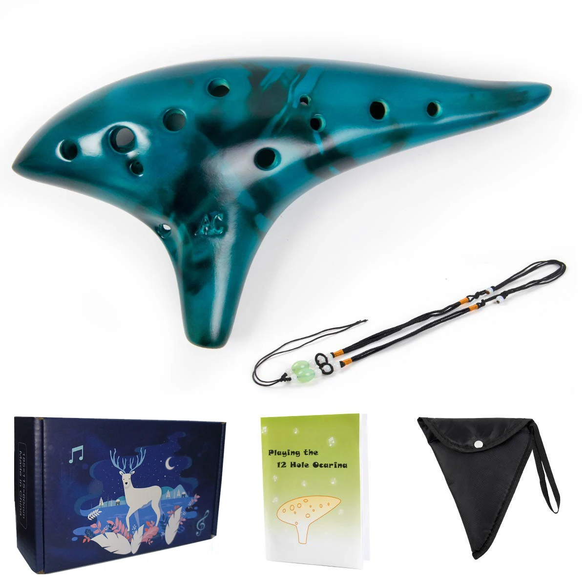 Ocarina 12 Tones Alto C Ceramic Ocarina Musical Instrument with Song Book Neck String Neck Cord