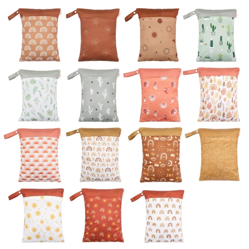 HUYU Dry Wet Bags for Baby Diaper Storage Waterproof Baby Nappy Bags Snap Hanging Bag