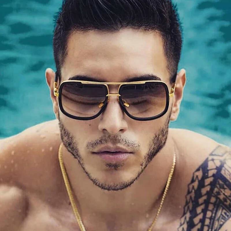 New Fashion Big Frame Sunglasses Men Square  Metal Sun Glasses Women Retro Sun Glasses Vintage High