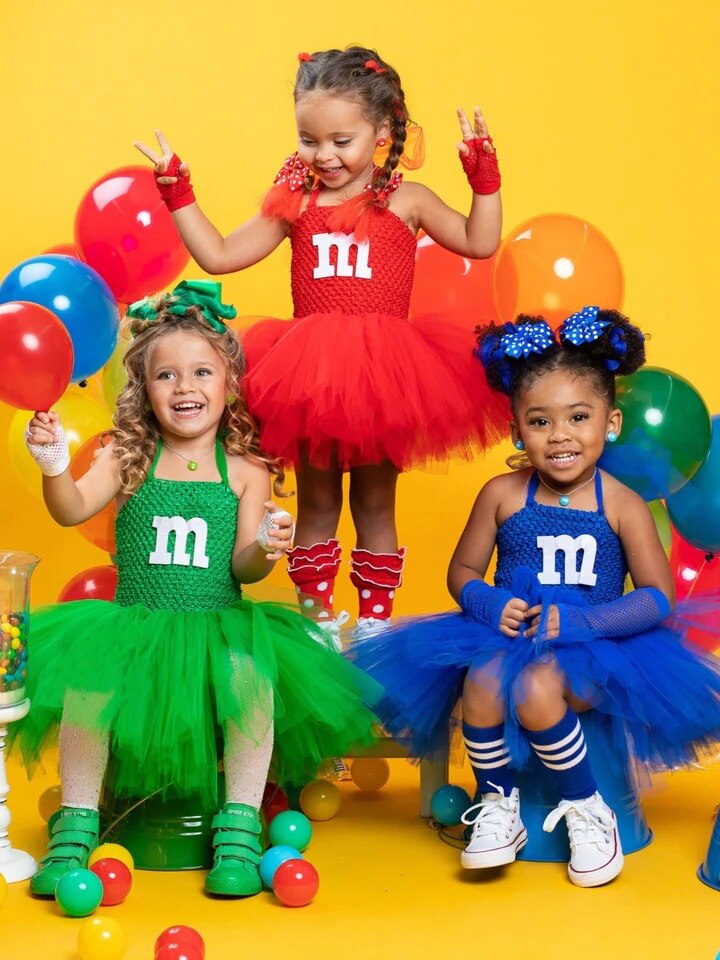 Girls M Inspired Tutu Dress Costume Candy M Kids Baby Performance Outfit Children Group Cute Halloween Christmas Clothes