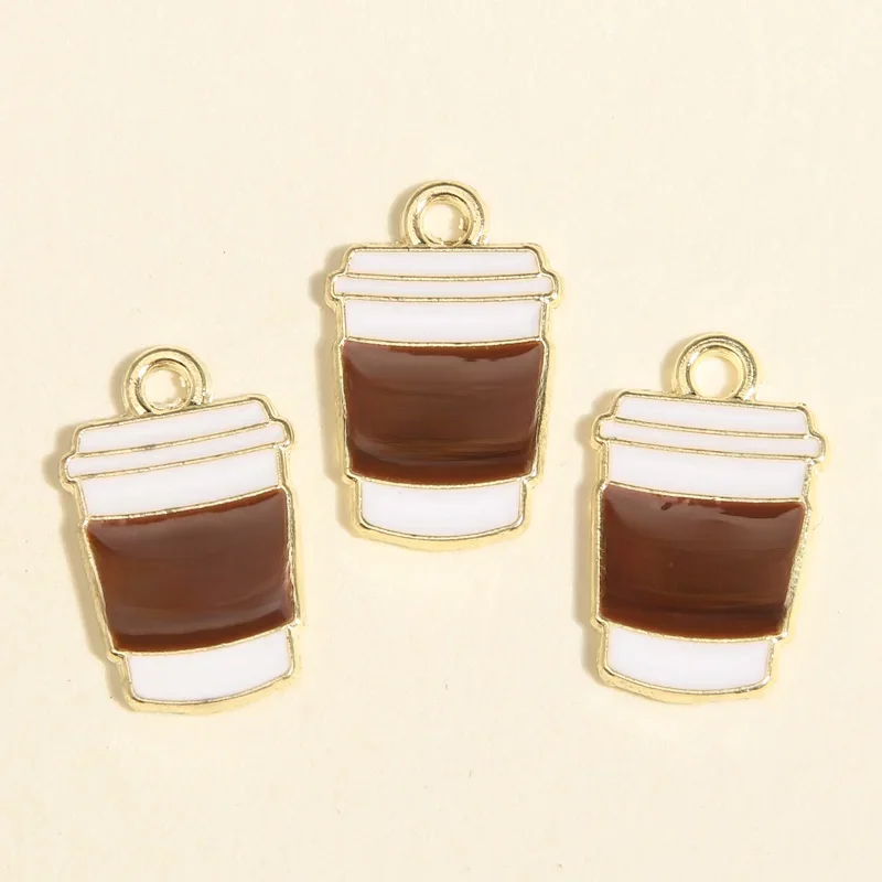 10pcs Cute Coffee Cup Enamel Charms Gold Color Cartoon Pin Coffee life lovers Pendants For Making