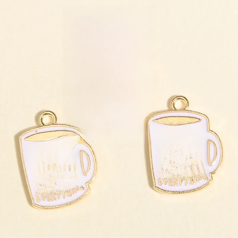 10pcs Cartoon Tea Cup Enamel Charms Gold Color Pin Tea Lovers Pendants For Making Handmade DIY