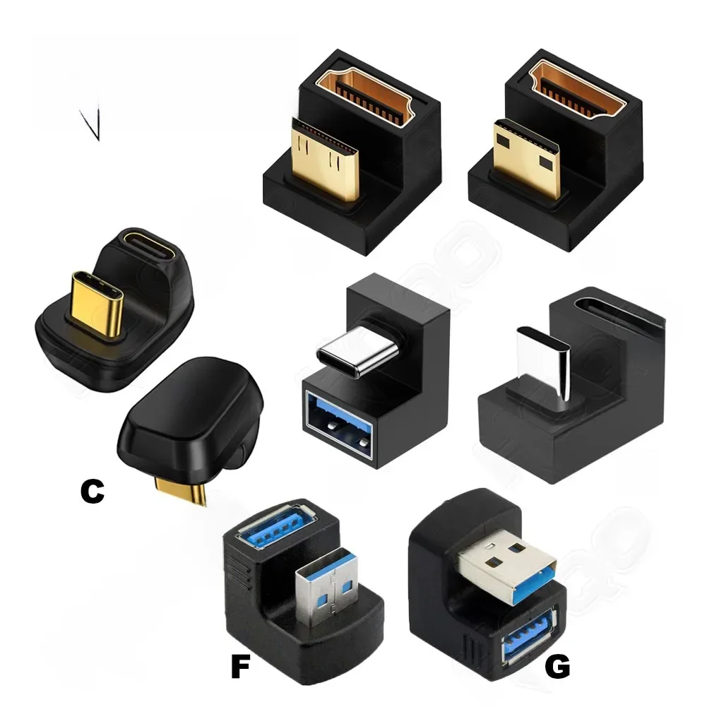 360 Degree U-shaped Mini HDMI gender Adapter USB3.2 Type-c Adapter USB Male to Female Extension USB