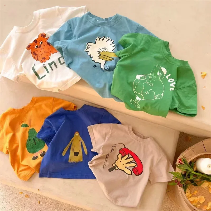 Kids T-shirt Summer 2023 Tops for Boys Short-sleeve Girls Shirts Cartoon Children Blouse Baby Tees