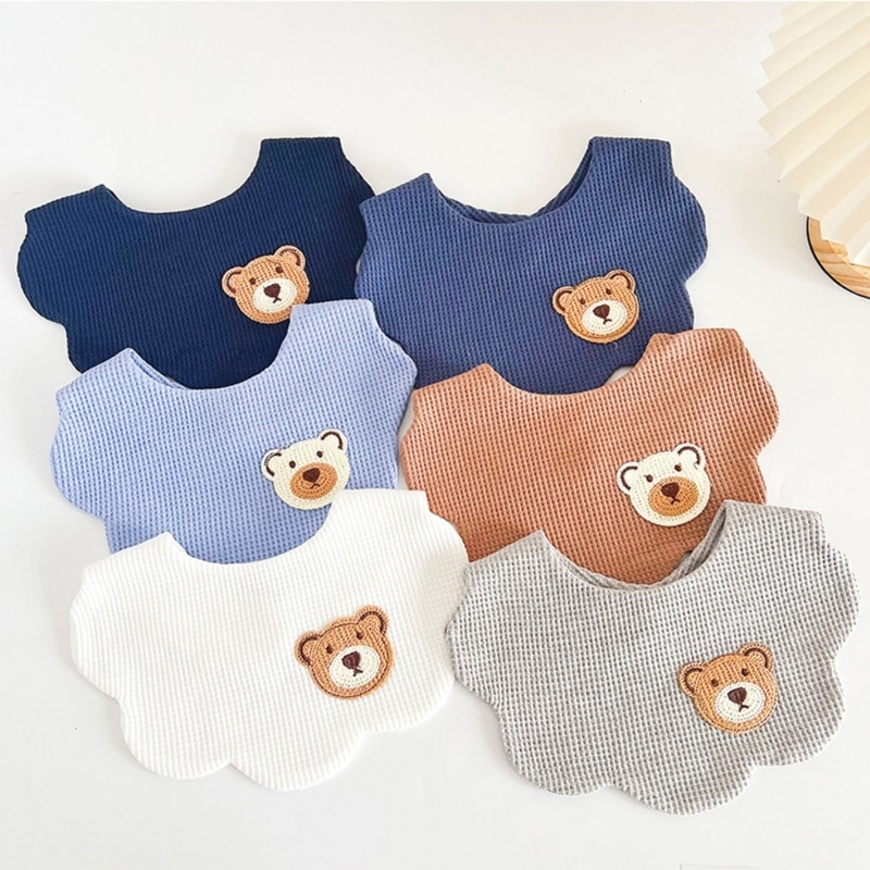 Organic Cotton Baby Bib Cartoon Bear Embroidery Newborn Feeding Burp Cloth Saliva Towel Super Absorbent Boys Girls Drooling Bibs