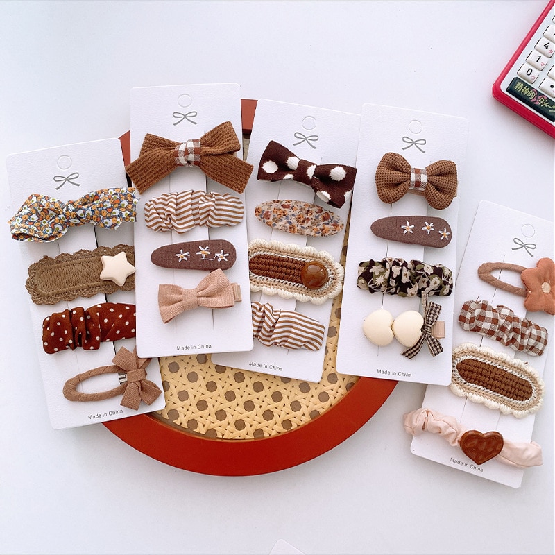 4/8pcs Korean Coffee Color Baby Girls Hair Pin Children Bow Fabric Princess Hair Clips Headwear Kids Hair Accessories