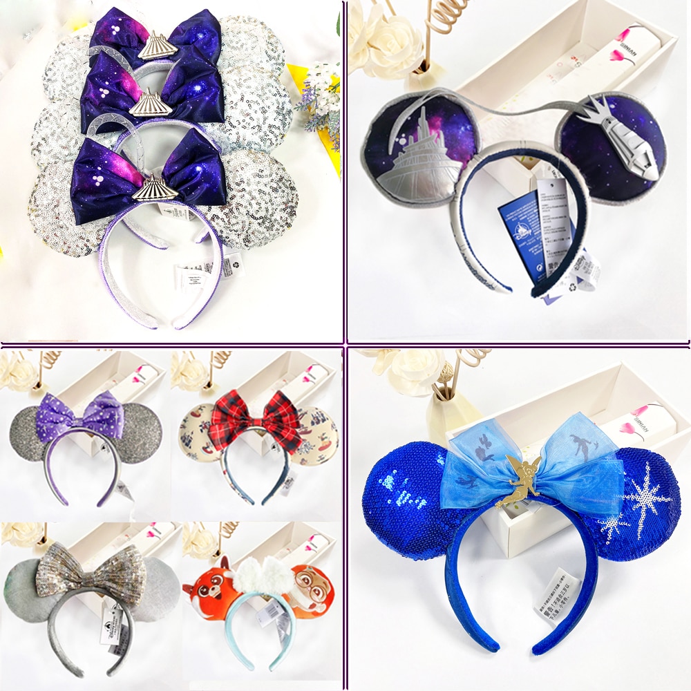 Mickey Minnie Ear Headband Disney New Peter Pan Big Sequin Bows EARS COSTUME Headband Cosplay Plush Adult Kids Headband