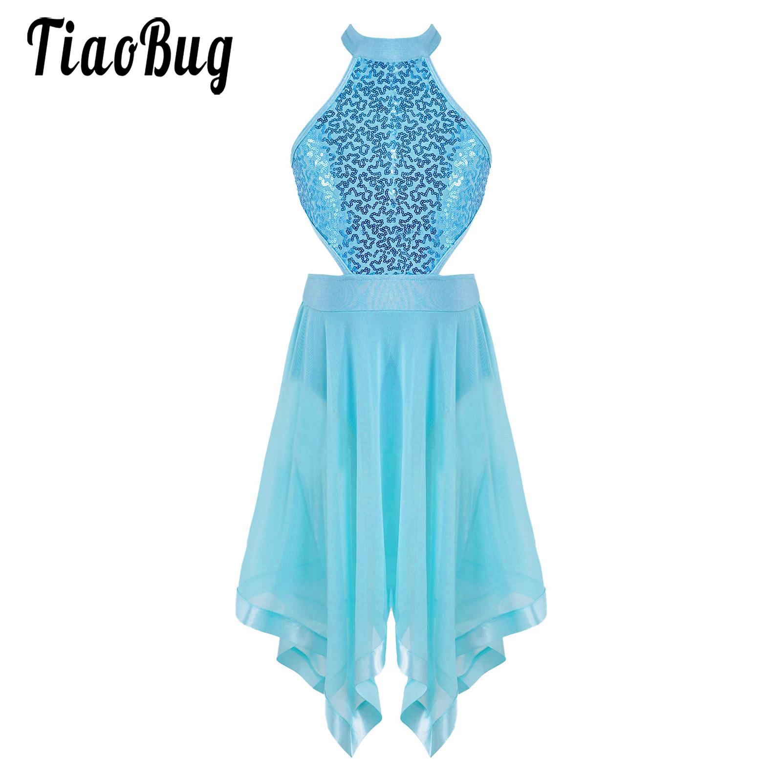 Girls Kid Ballet Tutu Leotard Dress Sparkly Sequin Hollow Back Waist Fairy Tulle Gymnastic Leotard Lyrical Modern Dance Costume