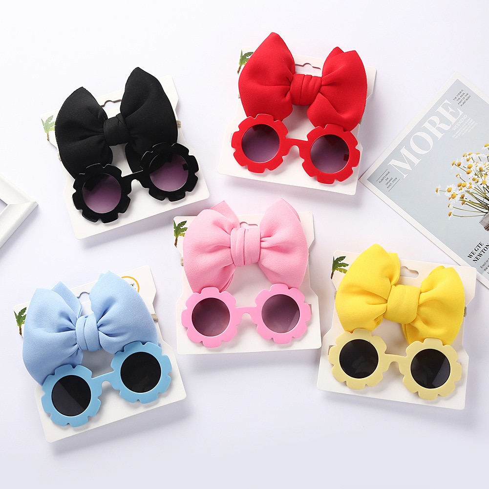 Girls Headbands + Sunglasses Protection Glasses 2Pcs/set Fashionista 2023 Kids Headwear Birthday Gift Baby Hair Accessories
