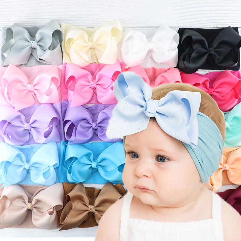 Baby Girls Headbands Grosgrain Ribbon Big Hair Bows Elastic Soft Nylon Hairbands for Newborn Infant Toddler Kids