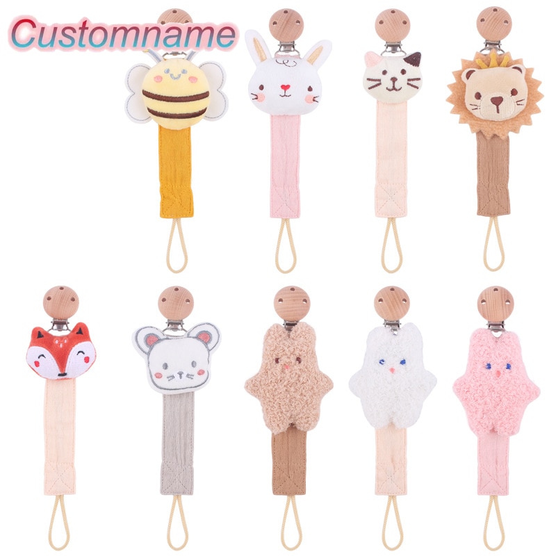 Infant Beech Pacifier Clip Cartoon Animal Rabbit Lion Cotton Hemp Pacifier Rope Pacifier ChainPacifier Chain Baby Children Gift