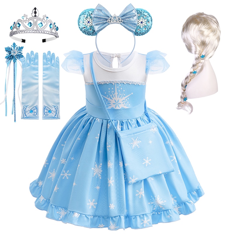 Little Girls Cotton Snow Queen Princess Elsa Dress Halloween Newborn Baby Ruffle Style One Year Old Birthday Party Ball Gowns