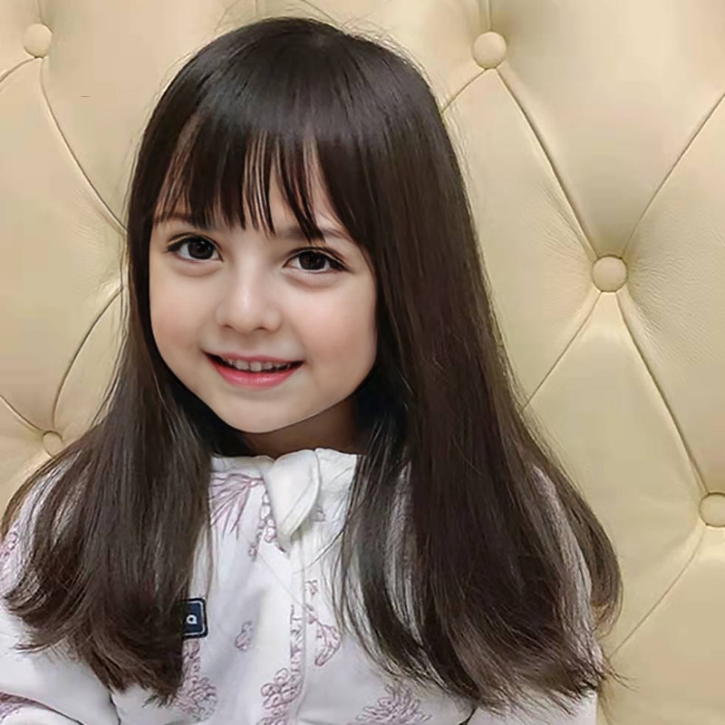 Kids Headwear Children's Wig Little Girl Simulation Long Straight Toupee Lovely Photo Hair Cover Hoods Baby Headgear Access