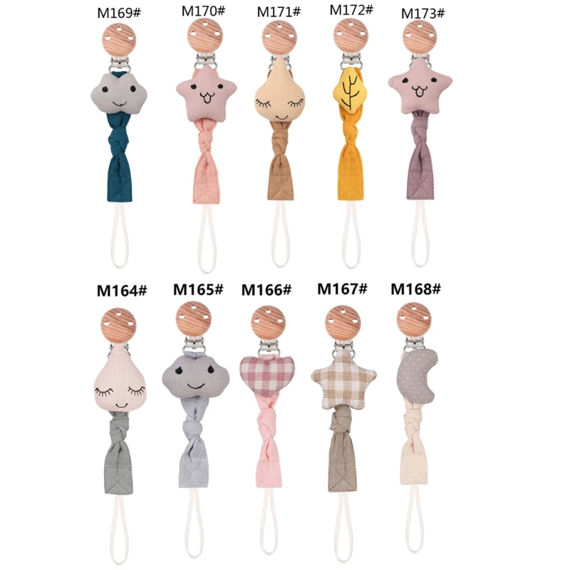 Practical Nipple Holder Cotton Baby Pacifier Clip Chain + Metal Elegant Nipple Leash Strap Lovely Star Moon Heart Shape