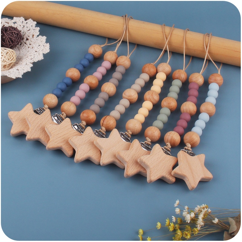 Baby Pacifier Clips BPA Free Safe Silicone Beech Beads Dummy Nipple Holder Clip Chian Newborn Teethers Toys Infant Accessories
