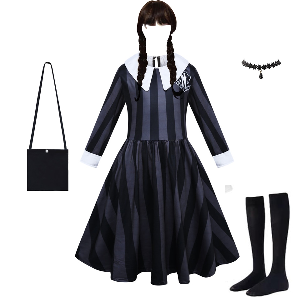Wednesday Dress Addams Cosplay For Girl Costume For Kids Girls Party Dresses Carnival Costumes