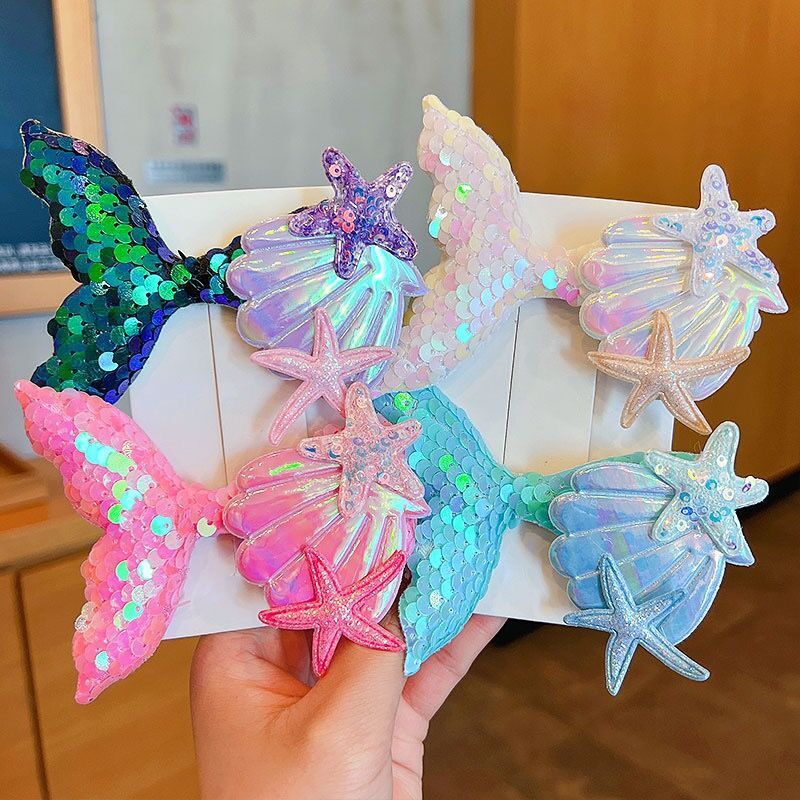 2023 New Fashion Kids Headwear Sequins Fishtail Hairpin Girls Conch Hair Clips Children Show Birthday Party Gift Accessories
