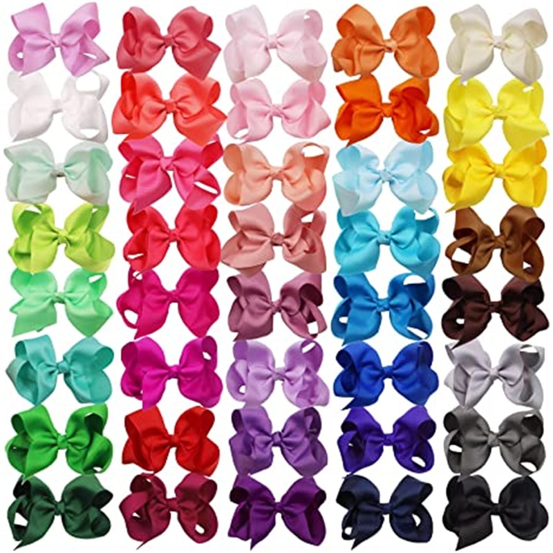 40 Colors 30pcs Boutique Grosgrain Ribbon Pinwheel 3" Hair Bows Alligator Clips For Babies Toddlers Teens
