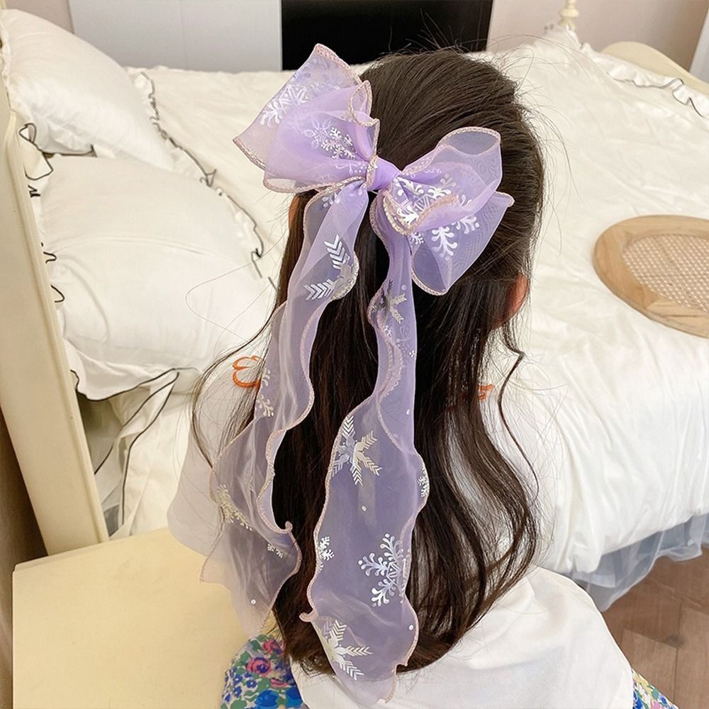 Hairpin Braided Hair Tool Gauze Bow Knot Hair Clip Snowflake Ribbon Sweet Hair Accessories Baby Girls