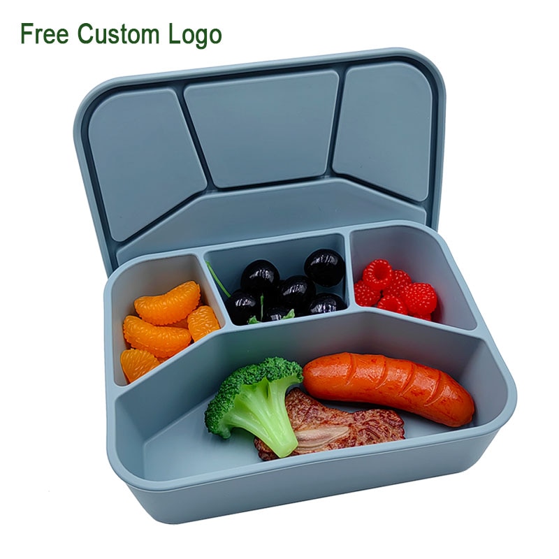 Silicone Lunch Box With Interlayer Adult lunch Box Children's Lnch Box Lunch Food Container With 4 compartments Leakproof P