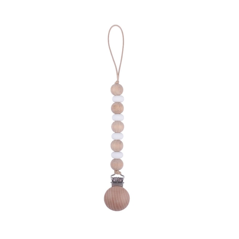 Handmade Baby Beech Wooden Beads Pacifier Chain Clip Newborn Nipple Dummy Holder Teething Soother Molar Toys Holder Chain Infant