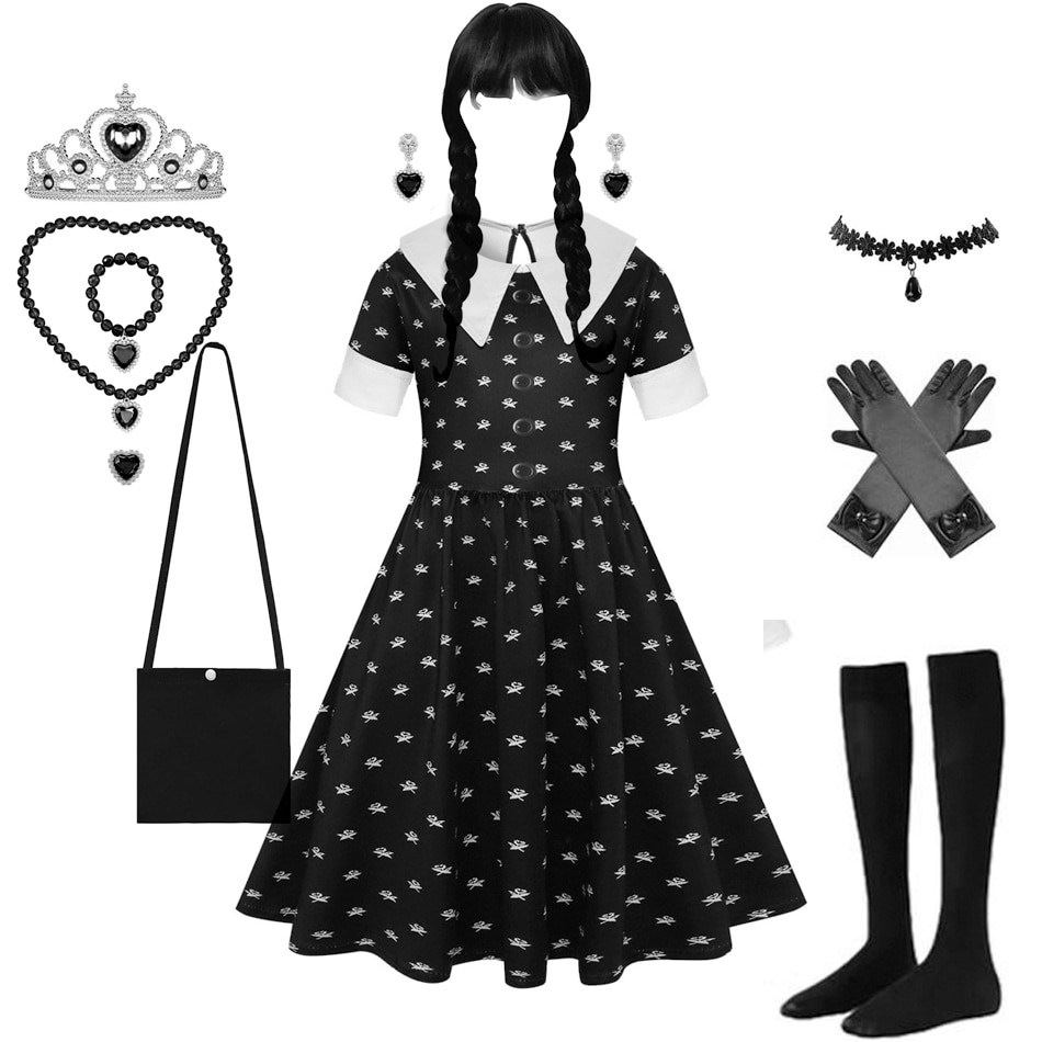 Wednesday Addams Costumes for Kids Girl Cosplay Princess Dress Girls Party Black Dresses Halloween Carnival Costumes
