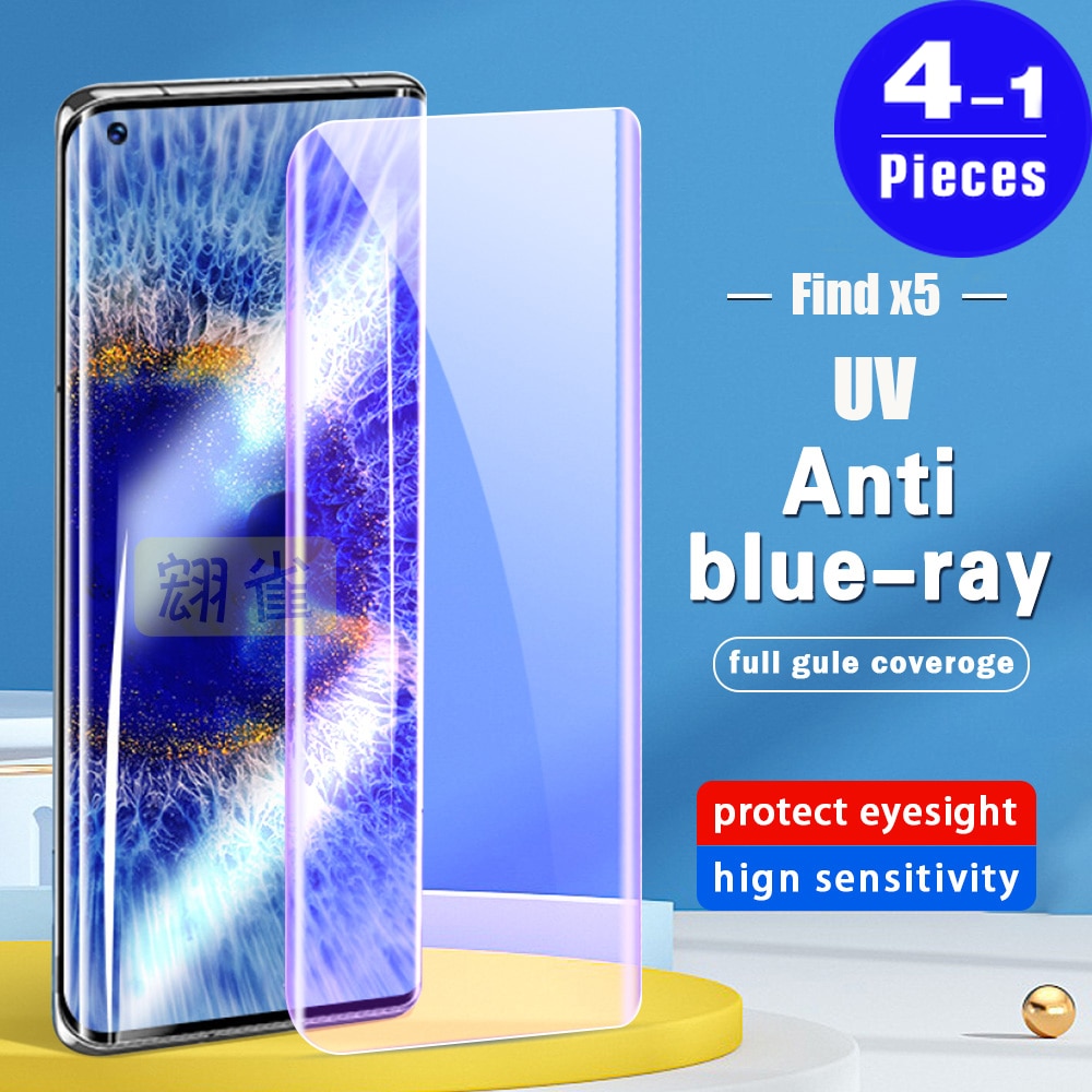 1-4Pcs Anti Blue Light UV Tempered Glass For OPPO Find X2 X3 X5 pro X phone screen protector UV Glass Smartphone protective Film