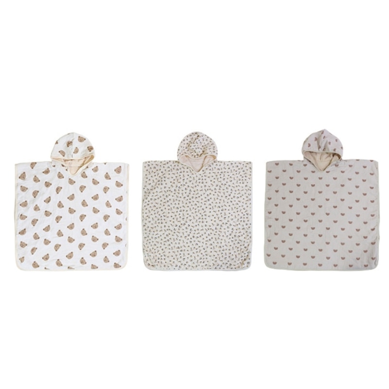 57EE Gauze-Cotton Bath Towel Baby Wrap Blanket Cute Shower Towel Hooded Shower Robe